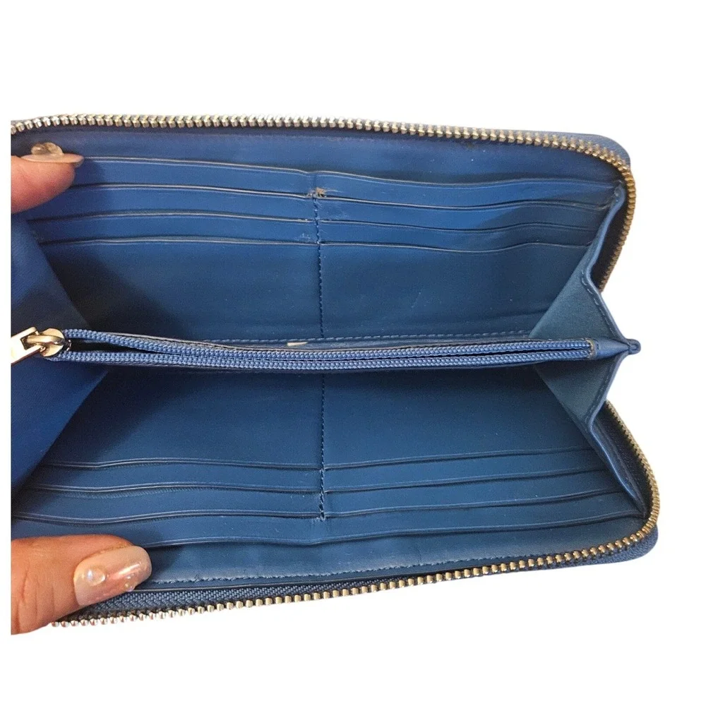Coach Signature Canvas Varsity Stripe Accordion Zip Wallet‎ Khaki Blue F54630